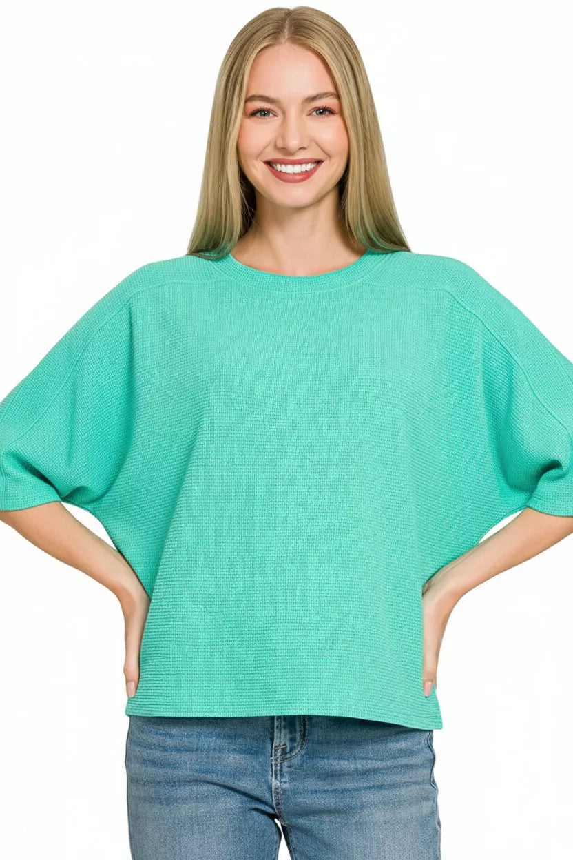 Double Knit Short Sleeve Top ZENANA