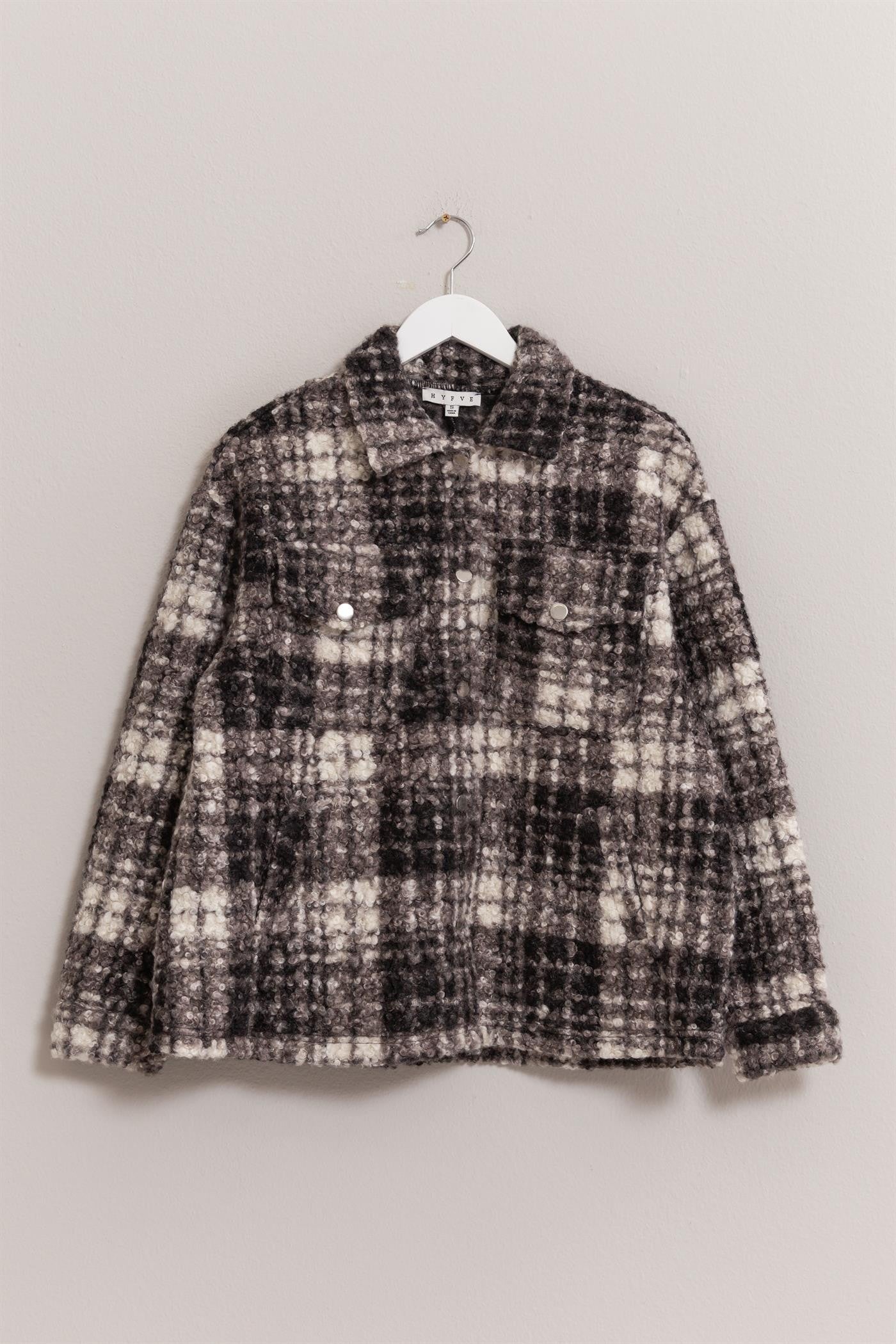 Plaid Button Up Boucle Jacket HYFVE   