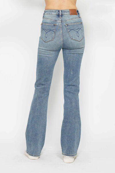 Tummy Control Back Embroidered Pocketed Bootcut Jeans Judy Blue