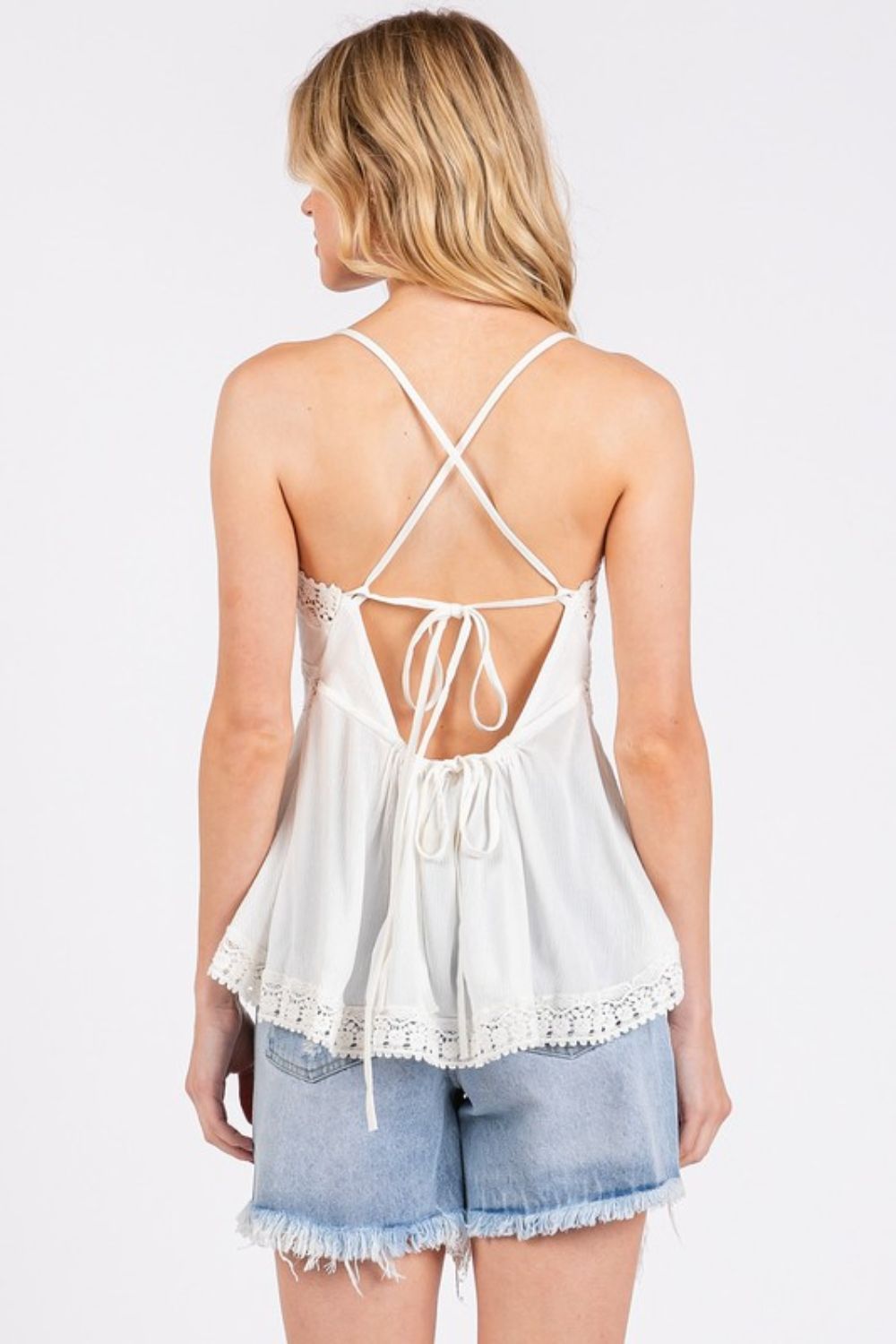 Crisscross Back Lace Detail V-Neck Cami Mittoshop