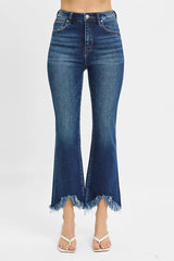 High Rise Crop Bootcut Fray Hem Jeans Plus Size Risen Dark 11(30)