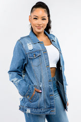 Button Up Distressed Denim Jacket American Bazi   