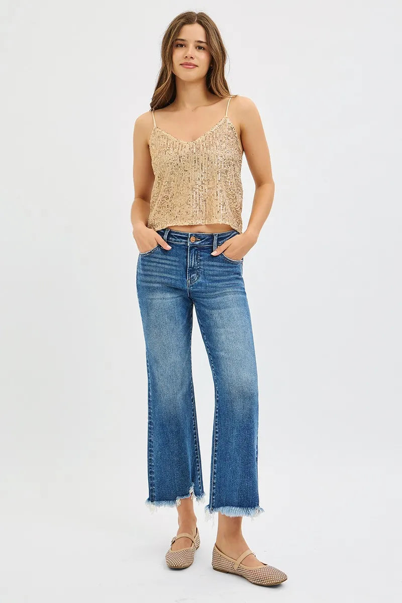 Mid Rise Crop Straight Jeans With Plus Size Risen