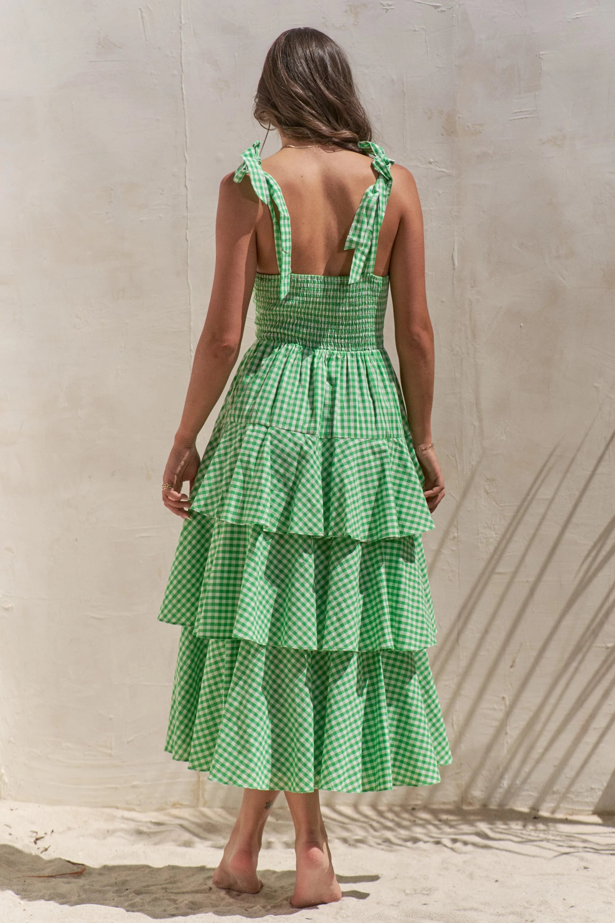 Sleeveless Gingham Print Tiered Midi Dress Jade By Jane
