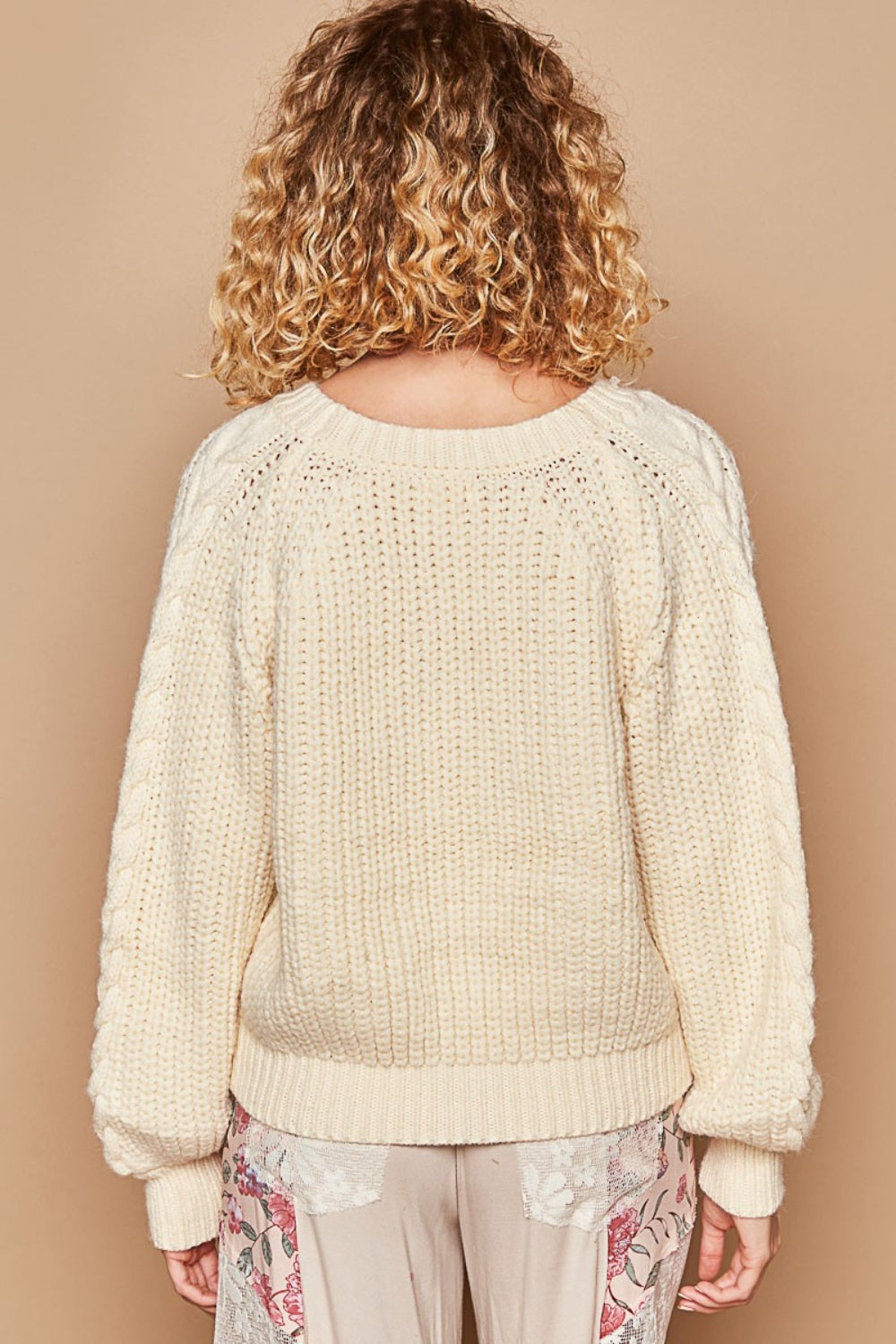 Cable Knit Cutout Long Sleeve Sweater POL   