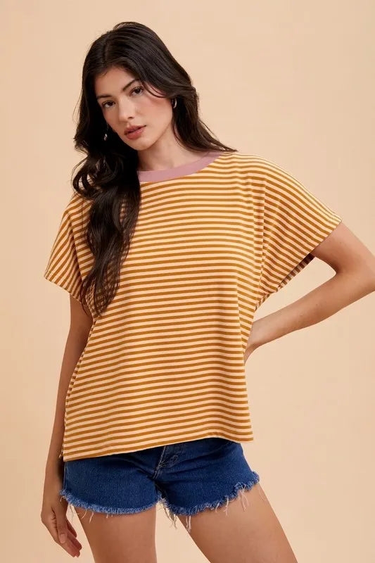Stripe Soft Brushed Knit Dolman Sleeve Top Annie Wear