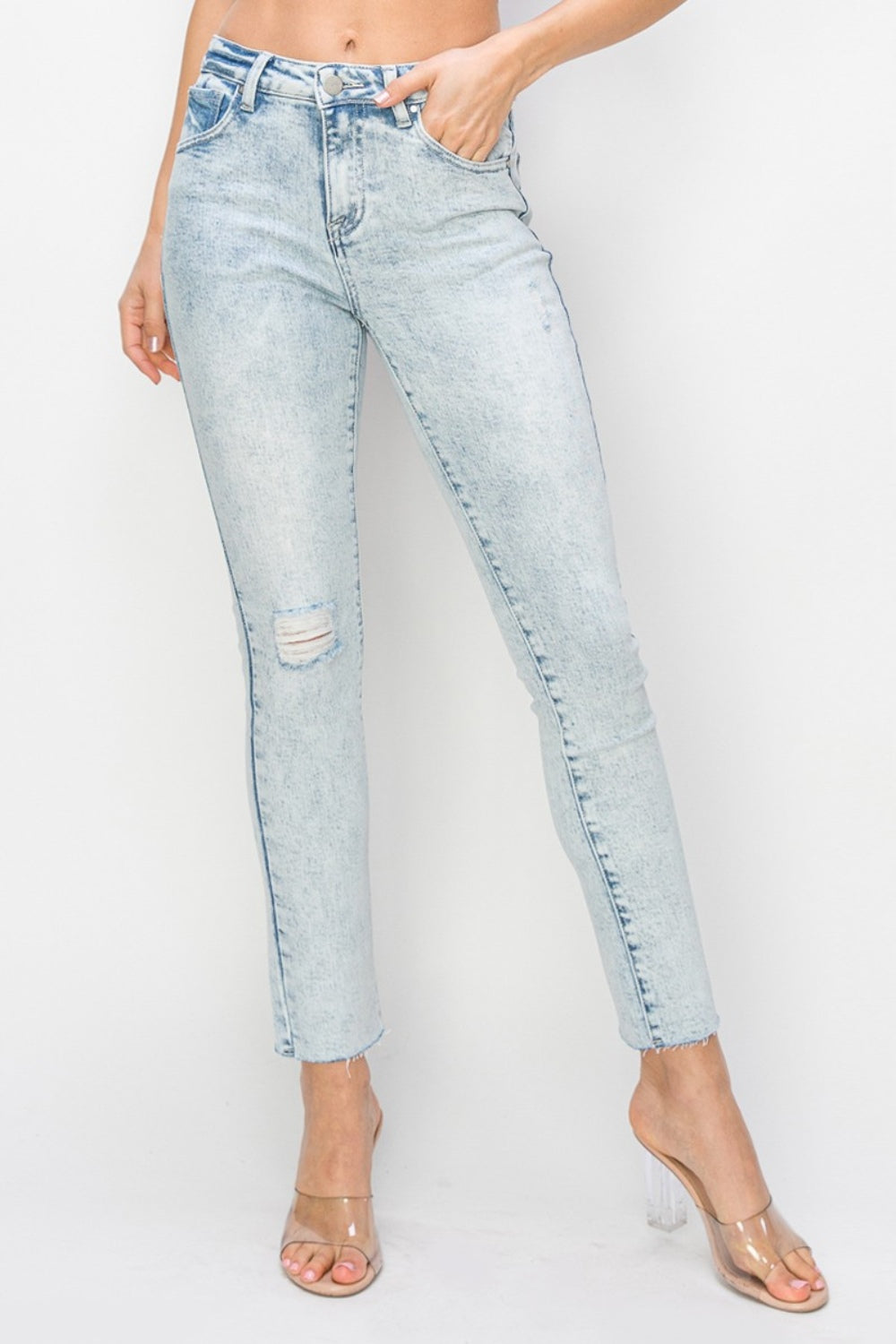 High Rise Distressed Skinny Jeans Risen   