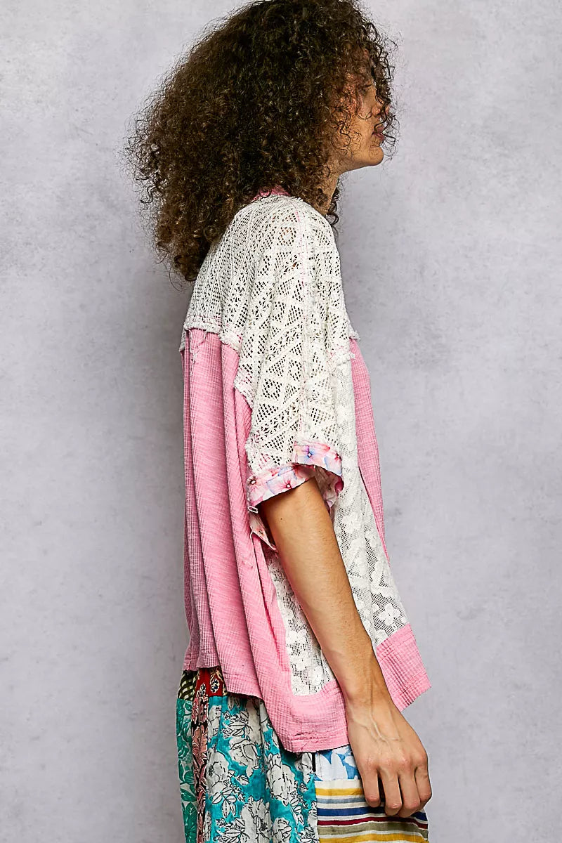 Floral Patchwork Lace Accent Blouse POL