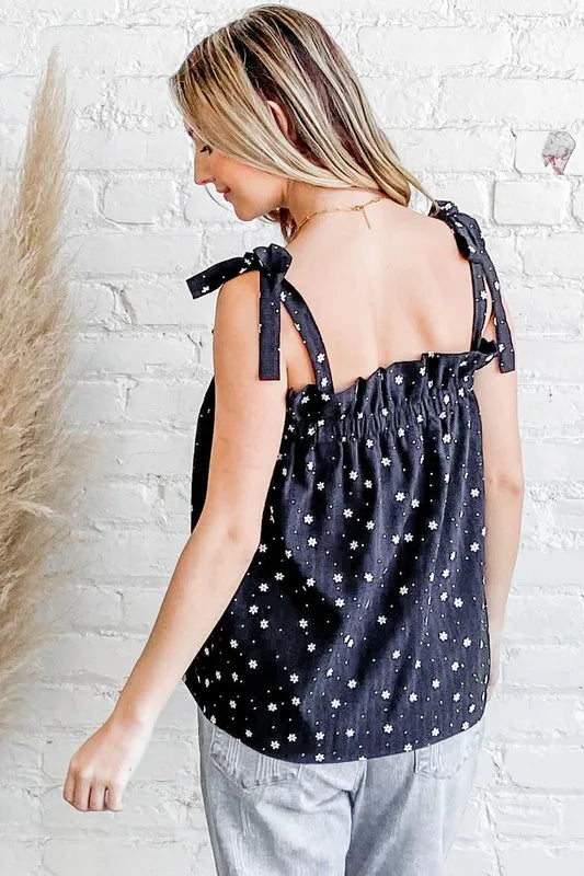 Daisy Polka Dot Print Smocked Ruffle Tank Top And the Why