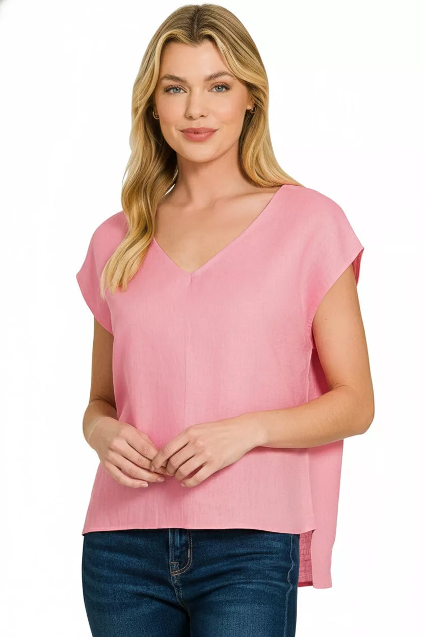 Linen V-Neck Sleeveless Top ZENANA