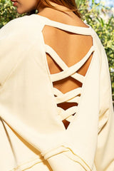 Back Cross Strap Detail Balloon Sleeve Sweatshirt POL   