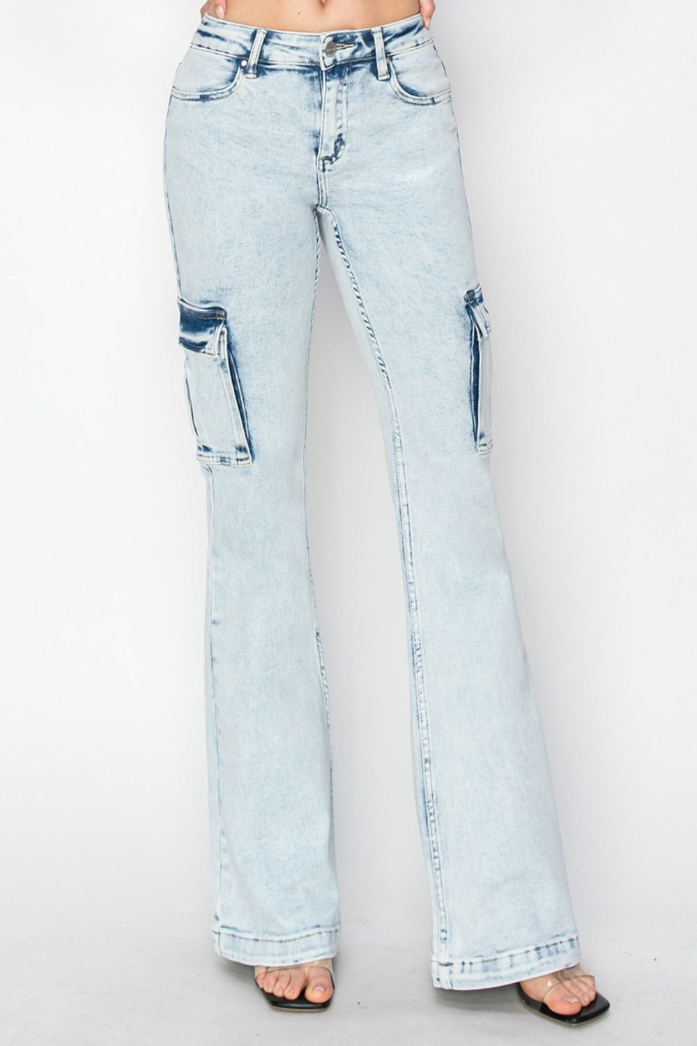 High Rise Cargo Flare Jeans Risen   