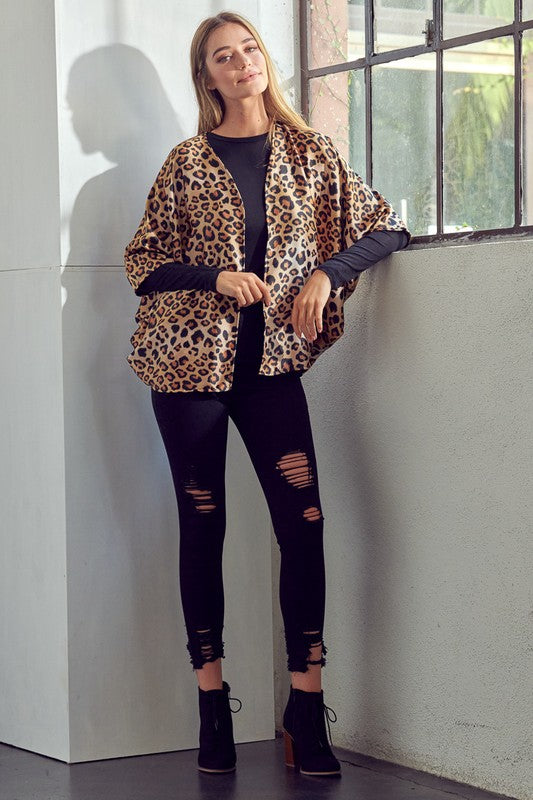 Cheetah Print Dropped Kimono Cardigan e Luna   