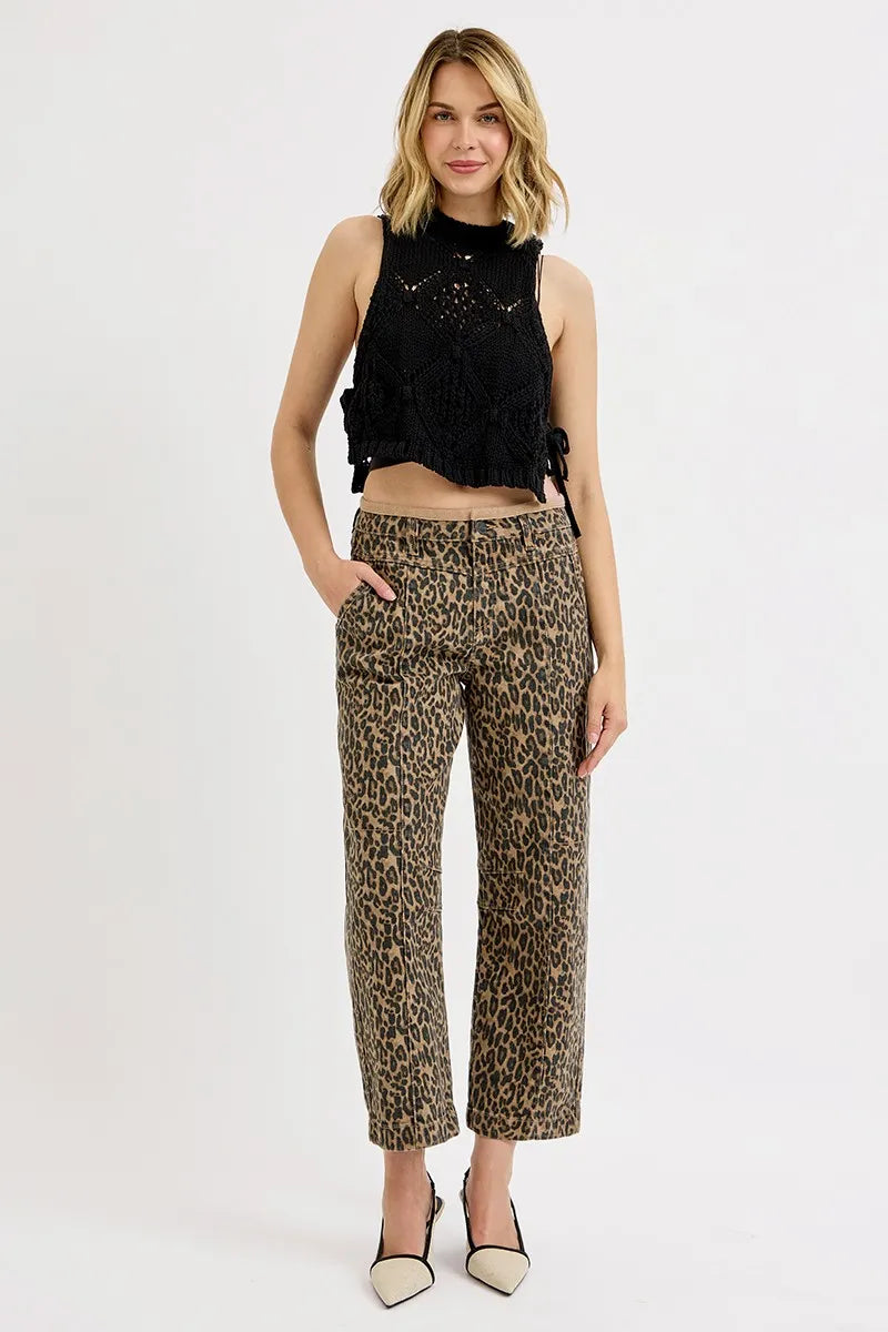 Leopard Print Mid Rise Crop Relaxed Jeans With Plus Size Risen