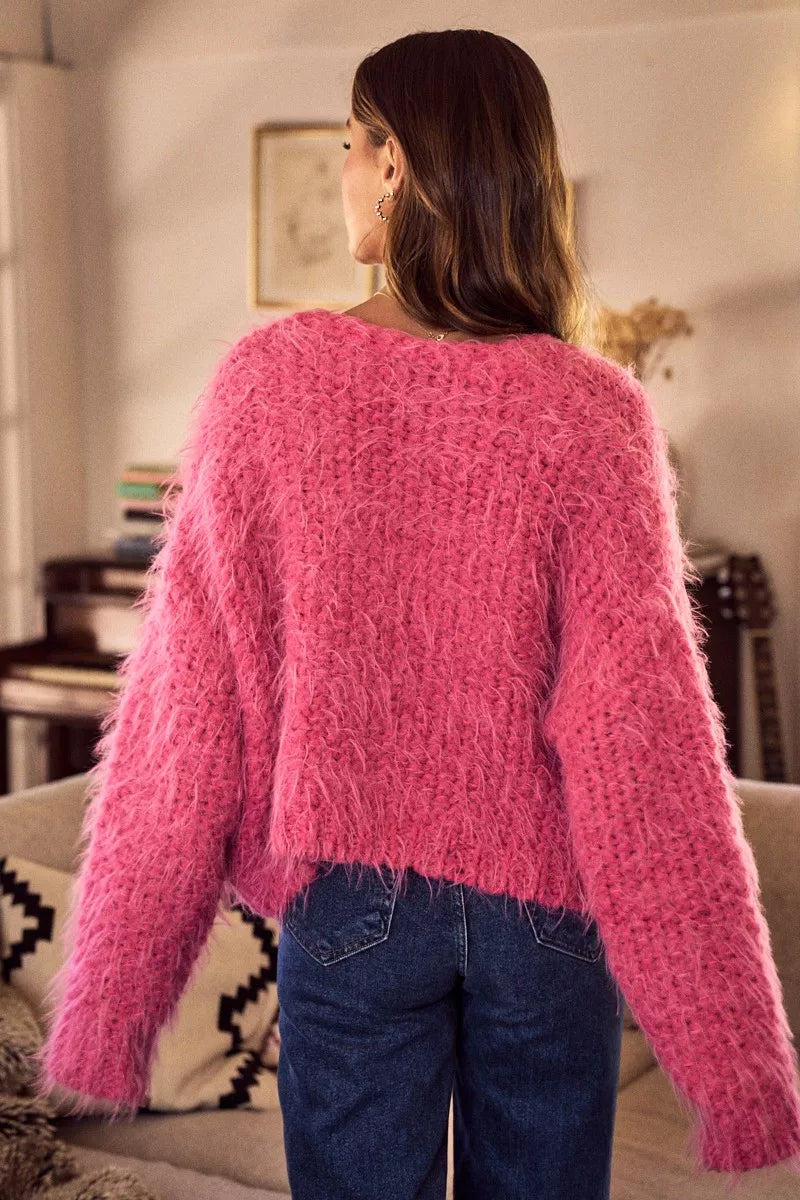 Soft Touch Hairy Loose Fit Cozy Sweater Cardigan So Me