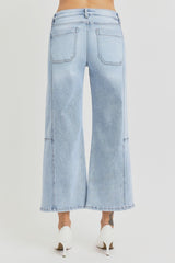 High Rise Seamed Detail Wide Leg Crop Jeans Risen   