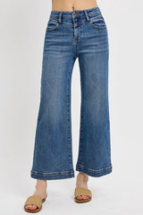 High Rise Crop Wide Leg Front Yoke Detail Jeans Risen