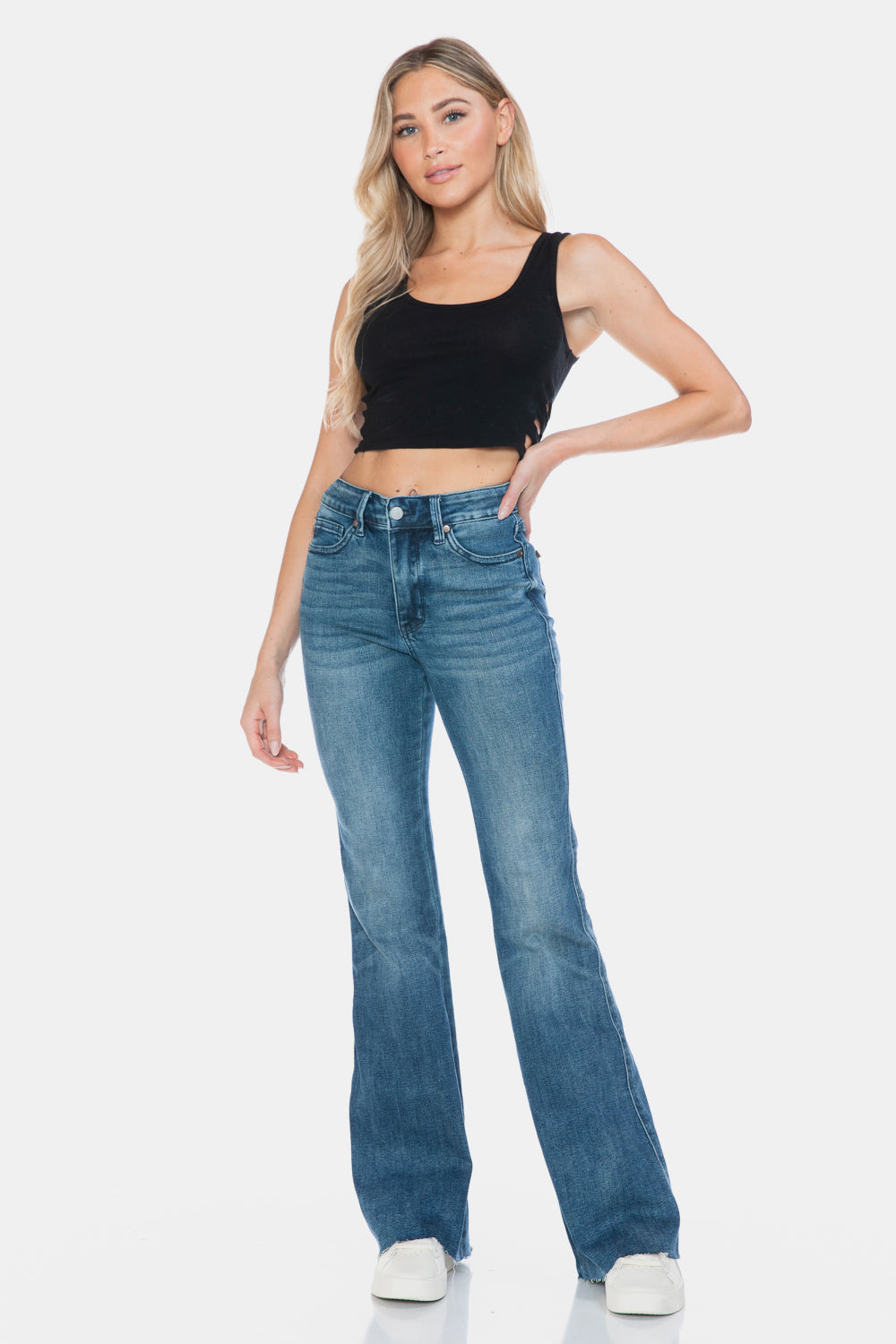 Tummy Control Cut Hem Flare Jeans Judy Blue   