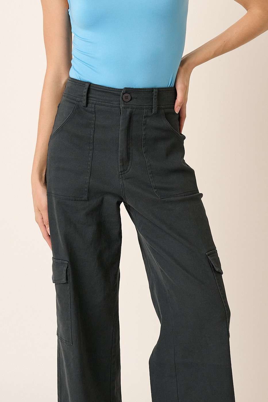 Wide Leg High Waist Pants with Cargo Pockets Mittoshop   