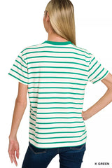 Striped Round Neck Short Sleeve T-Shirt ZENANA