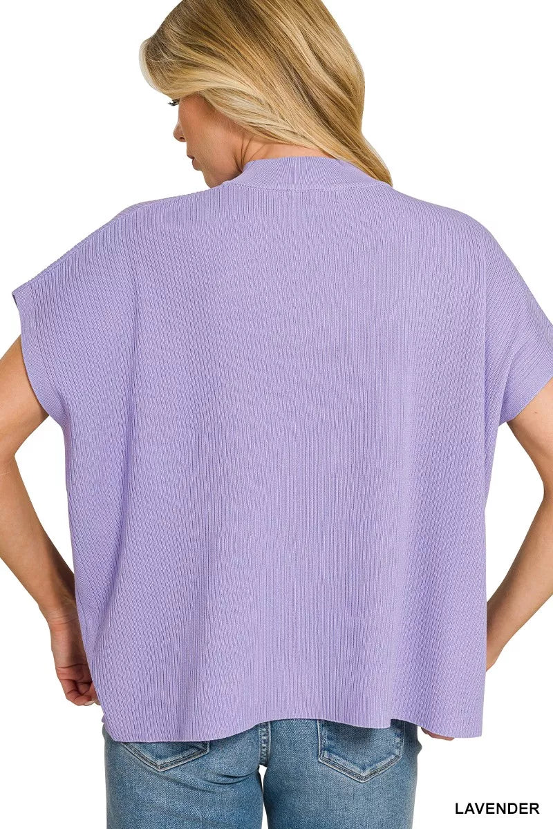 Viscose Mock Neck Short Sleeve Boxy Sweater ZENANA