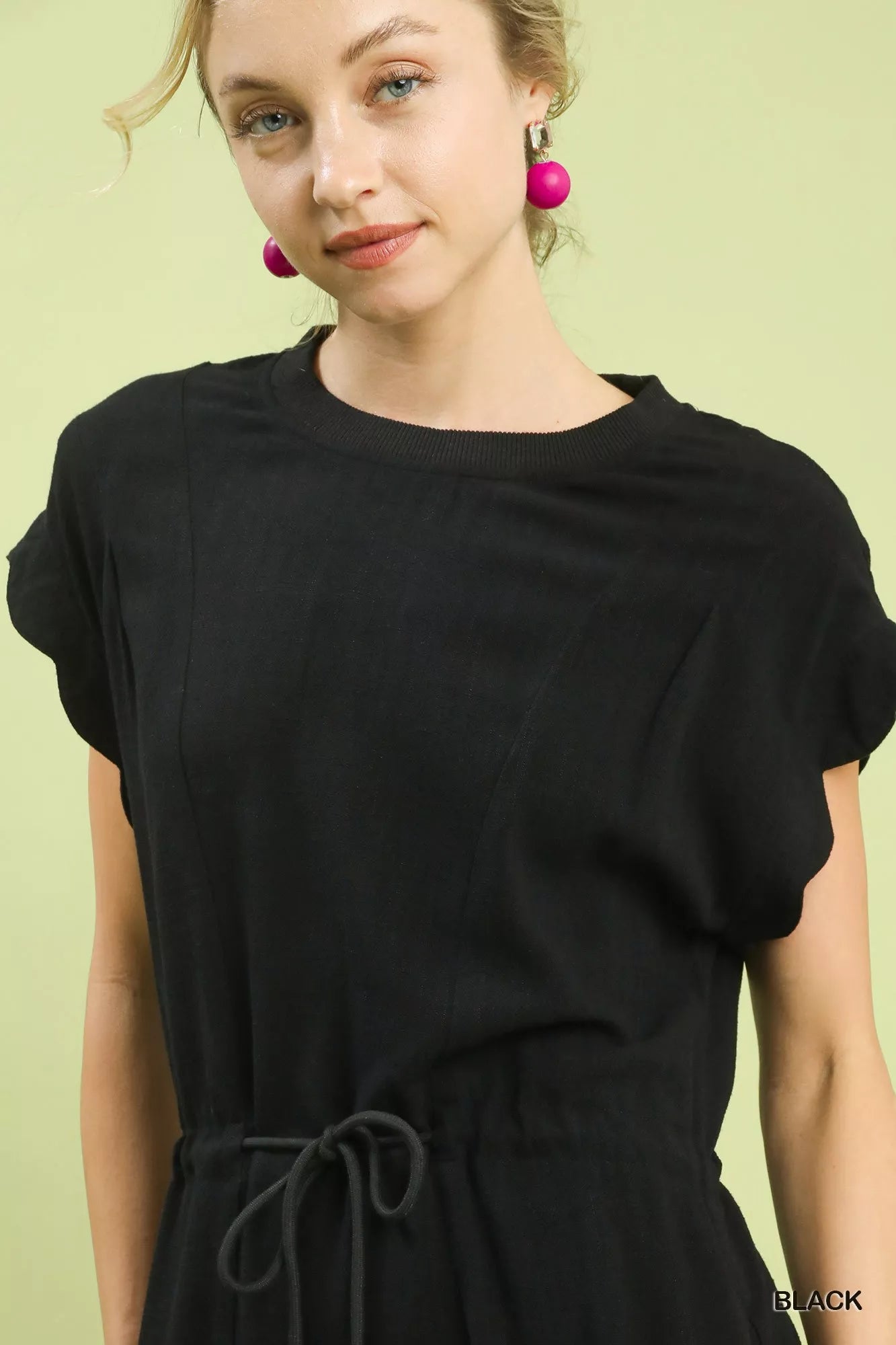 Linen Blend Scallop Hem Mini Dress Trendsi