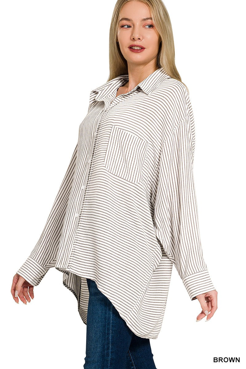 Woven Stripe Button Down Shirt ZENANA