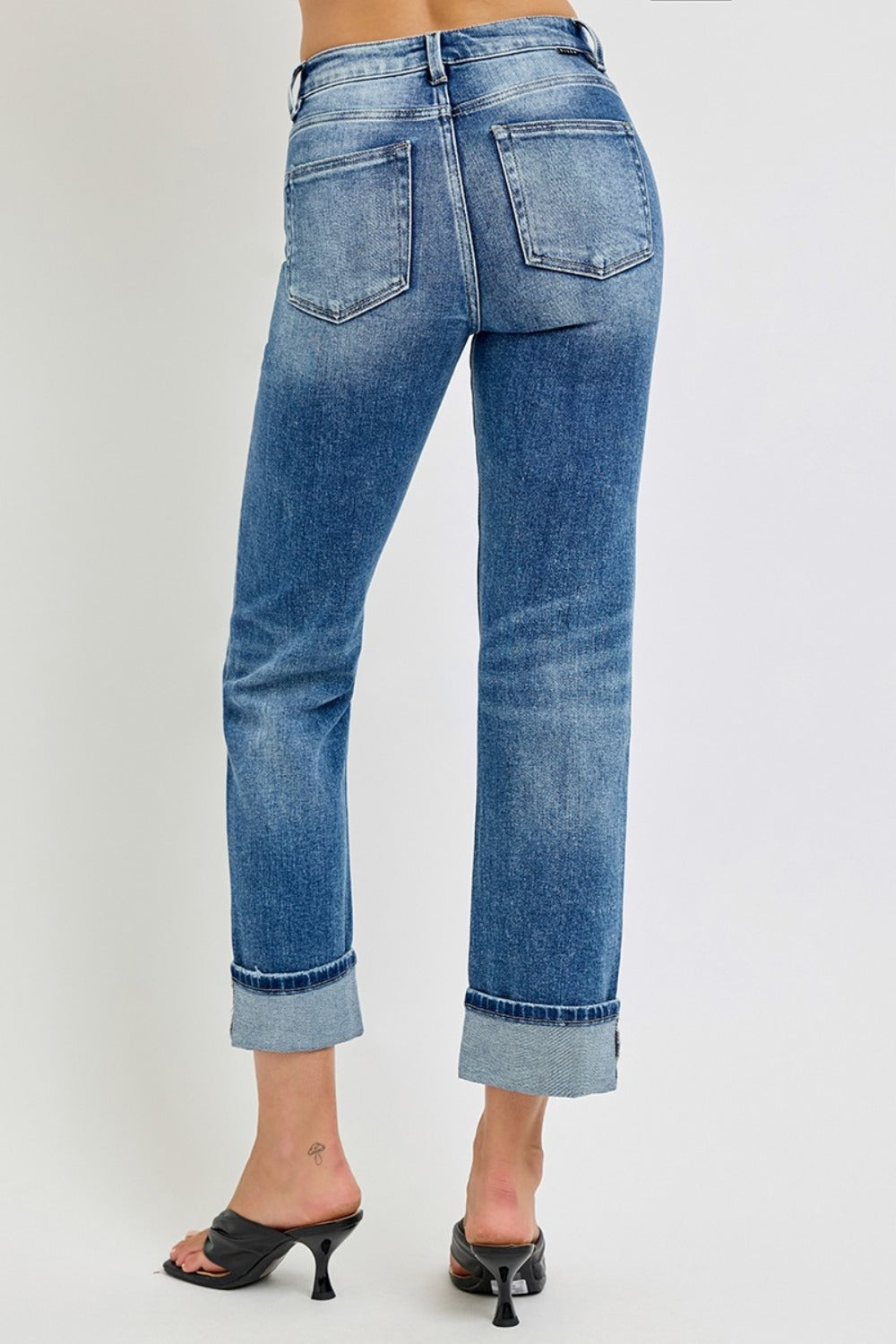 High Rise Crop Straight Roll Up Jeans Risen   