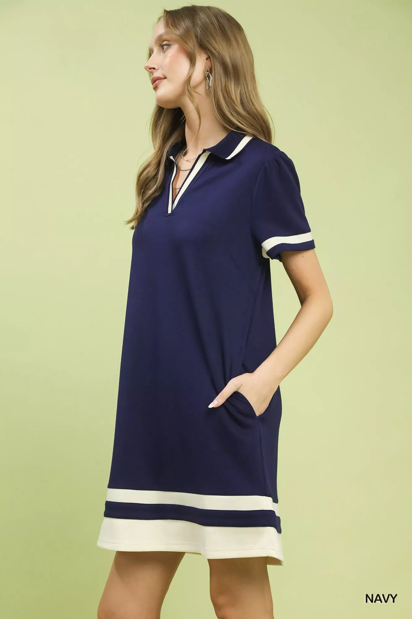 Striped Contrast Short Sleeve Shift Dress Umgee