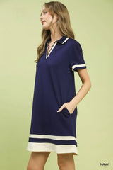 Striped Contrast Short Sleeve Shift Dress Umgee