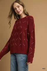 Pearl-Embellished Long Sleeve Sweater Umgee