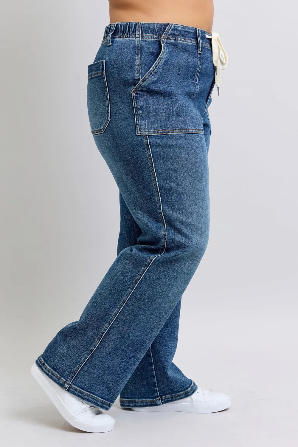 Plus Size High Waist Drawstring Wide Leg Jeans Judy Blue