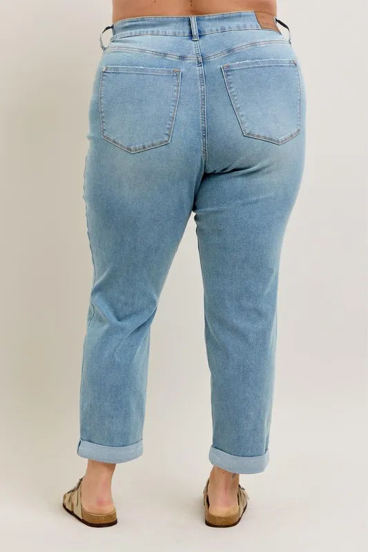 V-Front Cuff Boyfriend Jeans Judy Blue