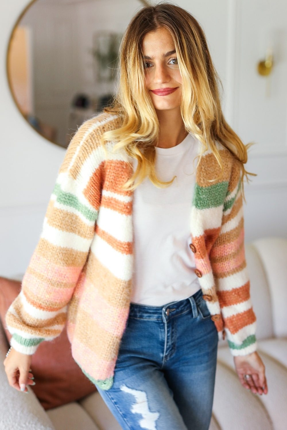 Button Down Striped Sweater Cardigan Haptics   