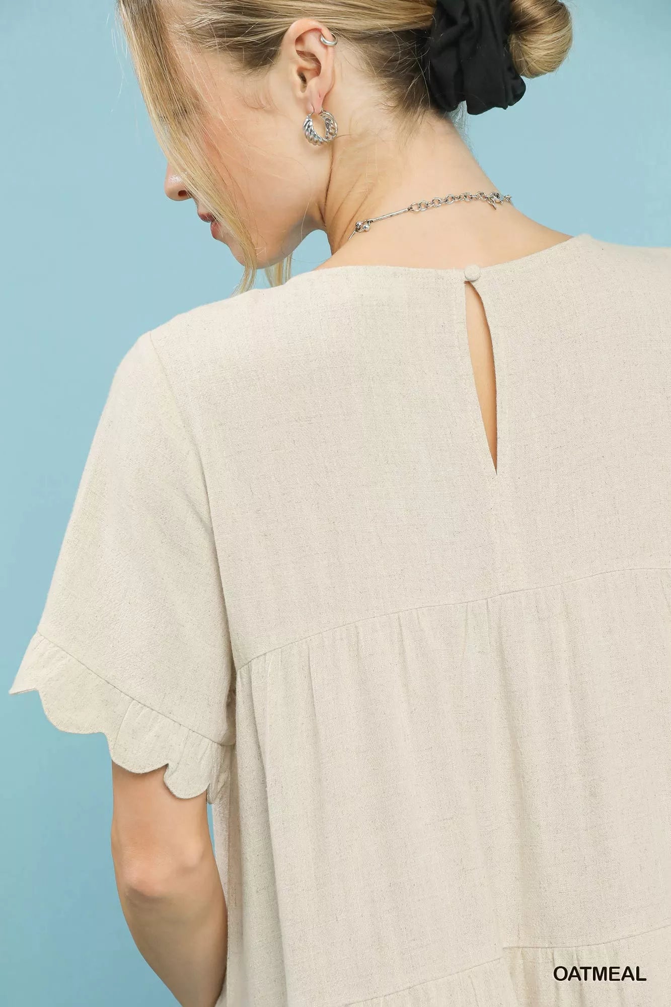 Linen Tiered Babydoll Dress with Ruffle Sleeves Umgee