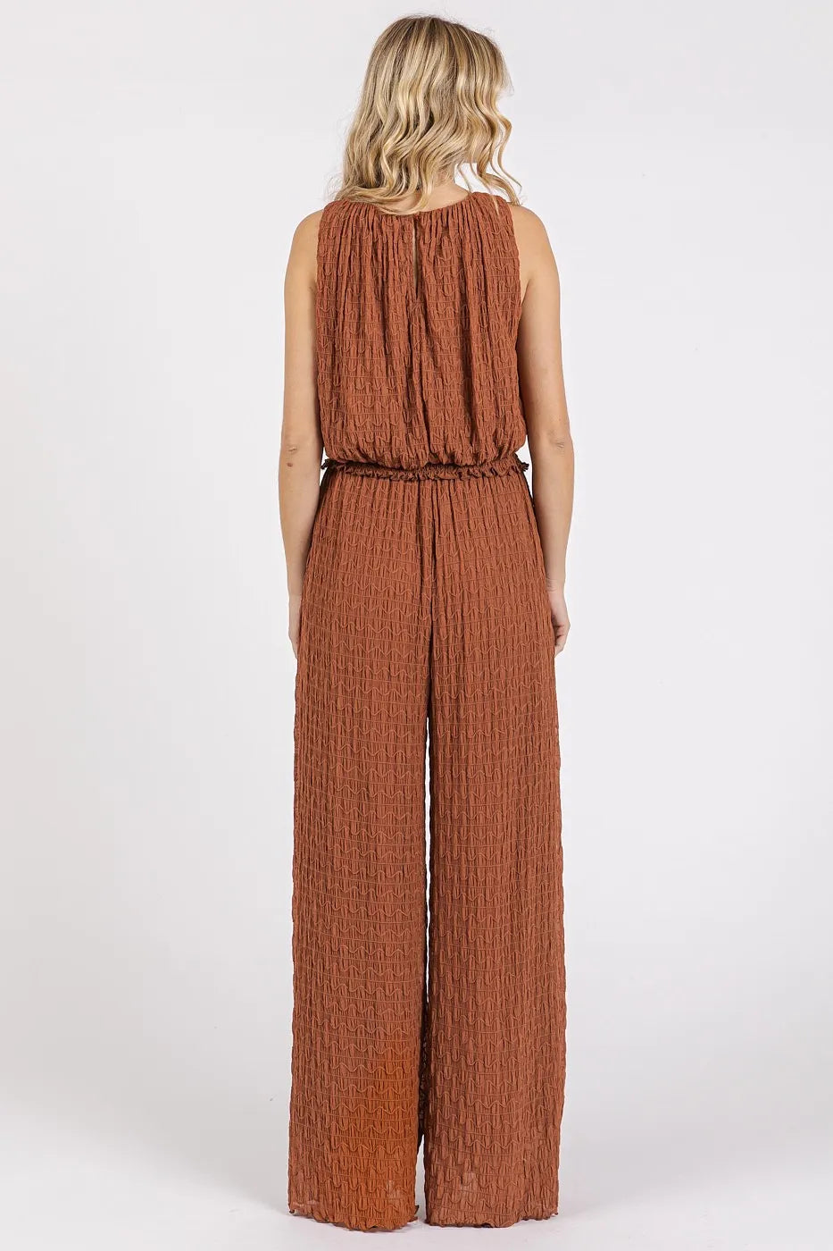 Textured Stretchy Crop Tank and Pants Set Mittoshop
