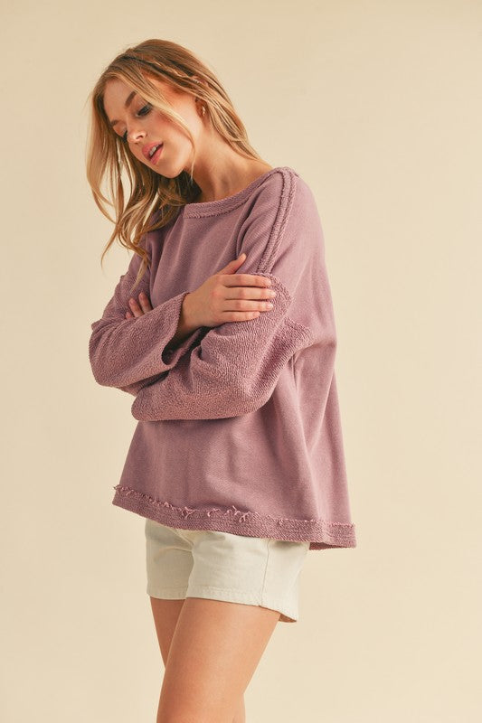 Frayed Edge Round Neck Sweatshirt Aemi + Co