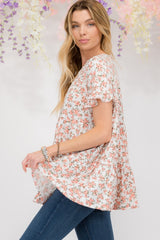 Floral Ruffled Short Sleeve Tiered Top Celeste   