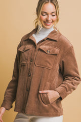 Corduroy Button Up Jacket with Sherpa Inside Love Tree   