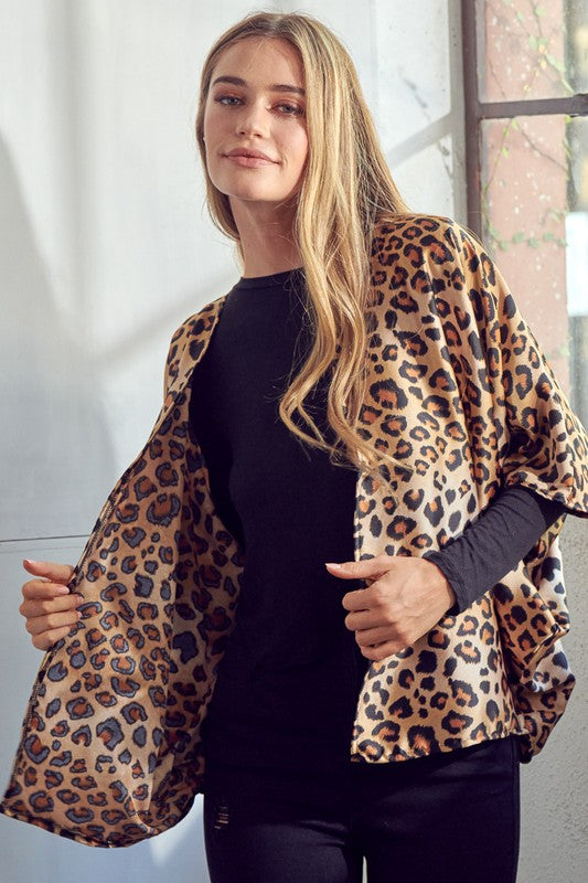 Cheetah Print Dropped Kimono Cardigan - Plus e Luna   