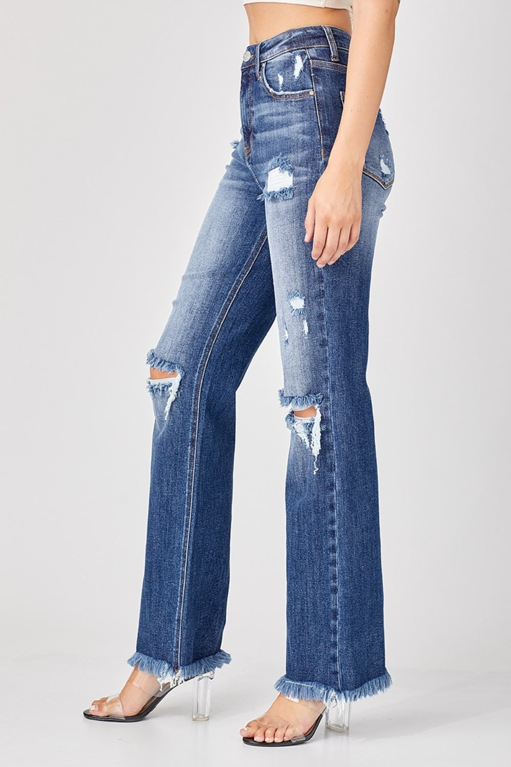 Raw Hem Distressed Straight Jeans Risen   