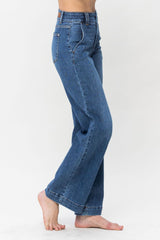 Double Button Wide Leg Jeans Judy Blue   