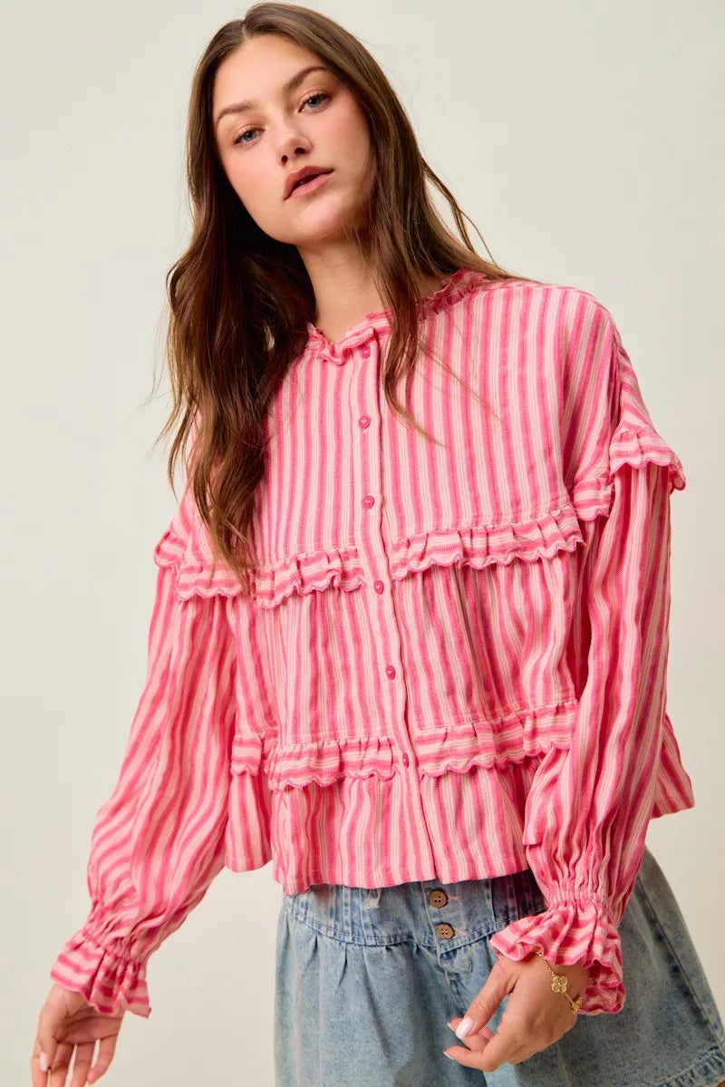 Variegated Stripe Reversible Flowy Boho Blouse So Me