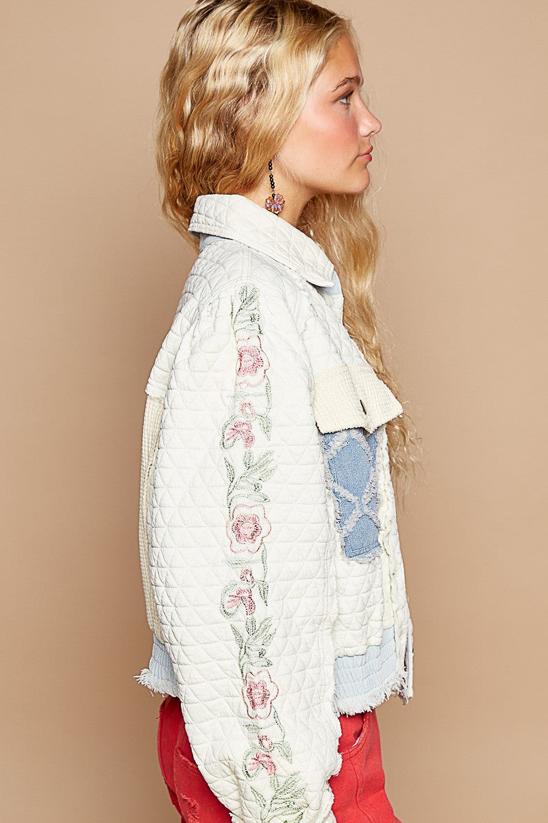 Embroidered Sleeve Raw Edge Quilted Jacket POL   