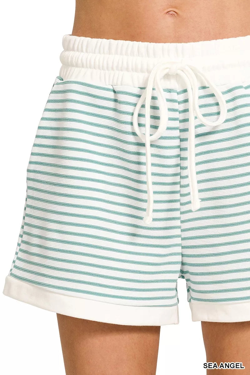 Stripe Contrast Trim Top & Shorts Set ZENANA