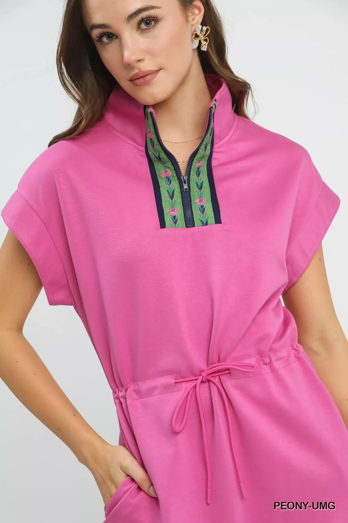 Dolman Sleeve Zip Detail Dress Umgee