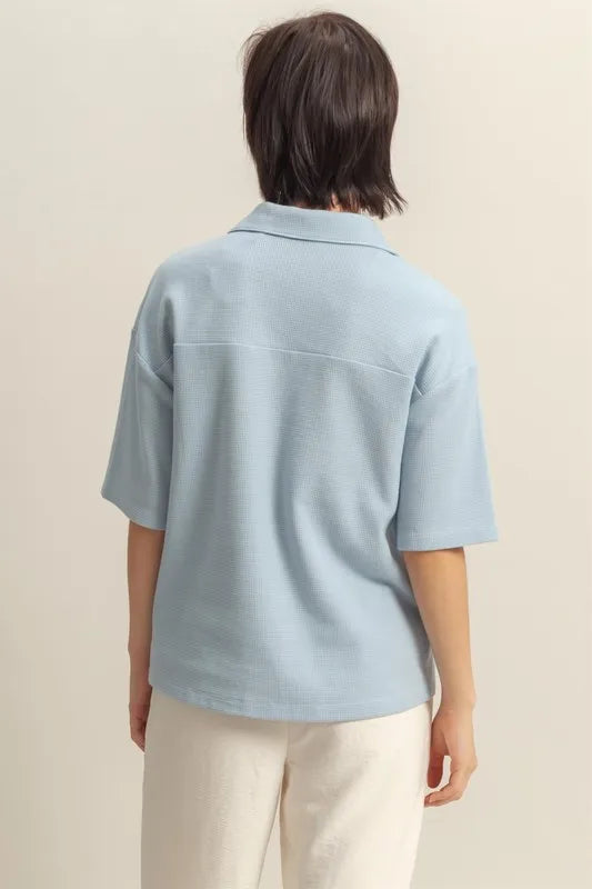 Collared Neck Button Down Waffle Shirt HYFVE
