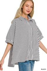 Oversized Stripe Button Down Shirt ZENANA