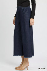 Washed Fringe Hem Wide Leg Jeans Umgee