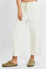 High Rise Crop Wide Barrel Cargo Pocket Jeans With Plus Size Risen
